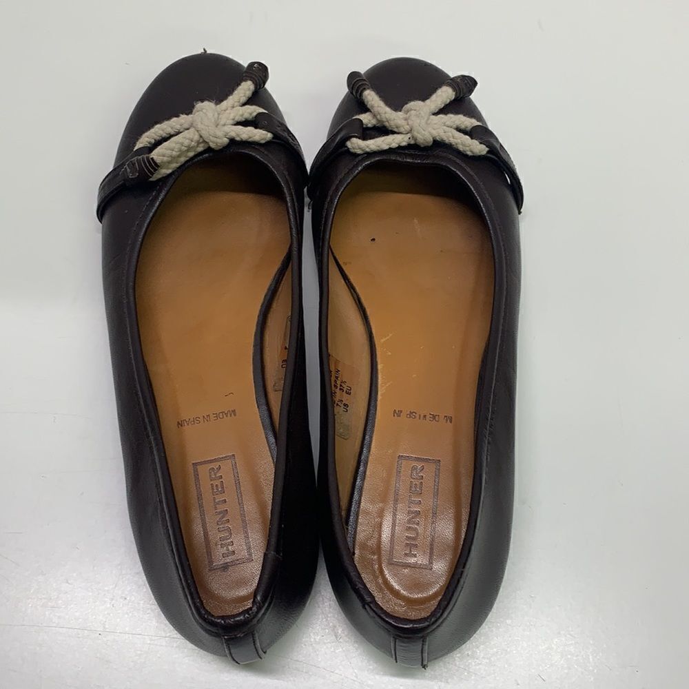 Hunter Dex Ballet Flat Slip On Shoes Dark Brown Leather Bow Size 37.5 | 7.5 - Picture 8 of 11